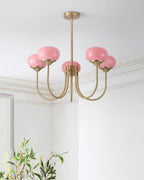 Colored Glass Globe Chandelier in Copper or Chrome — view 107
