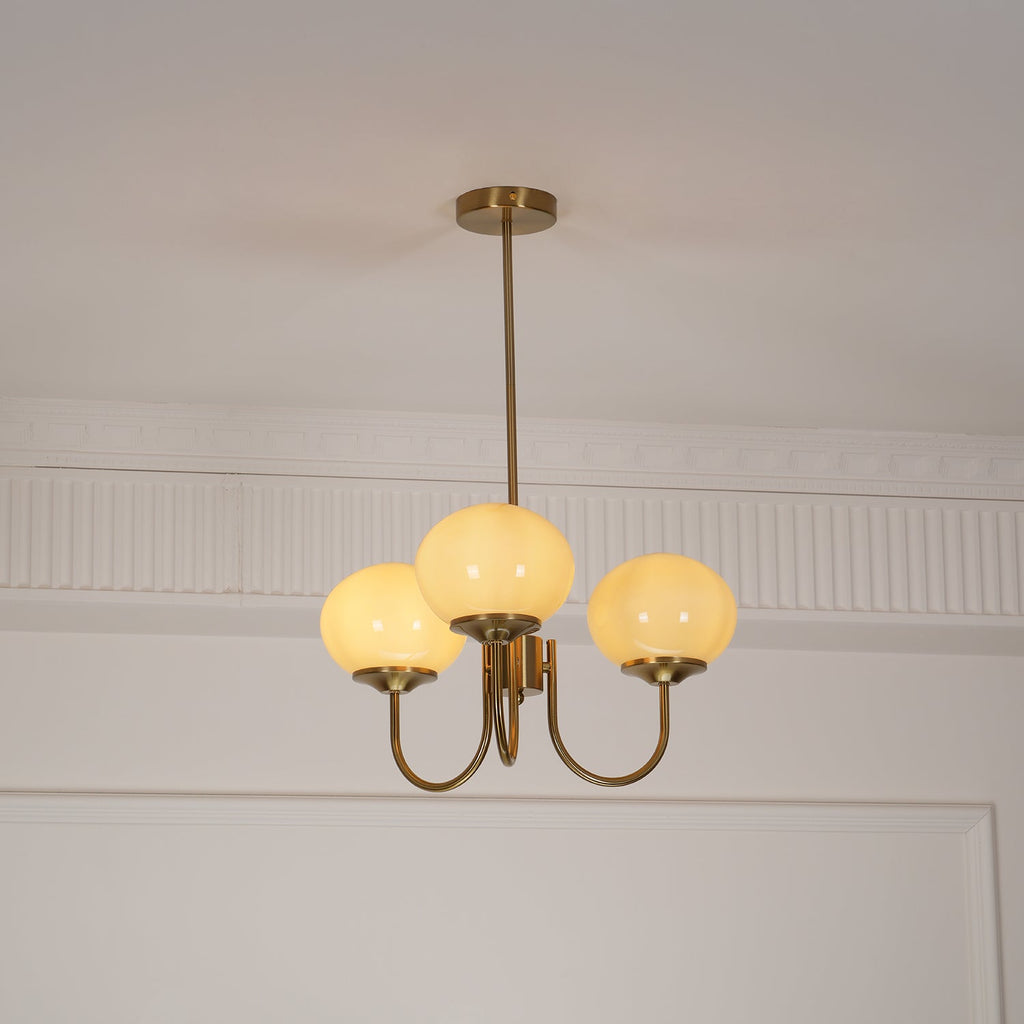 Colored Glass Globe Chandelier in Copper or Chrome — view 109