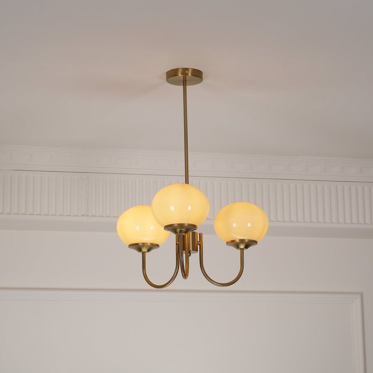 Colored Glass Globe Chandelier in Copper or Chrome — view 109