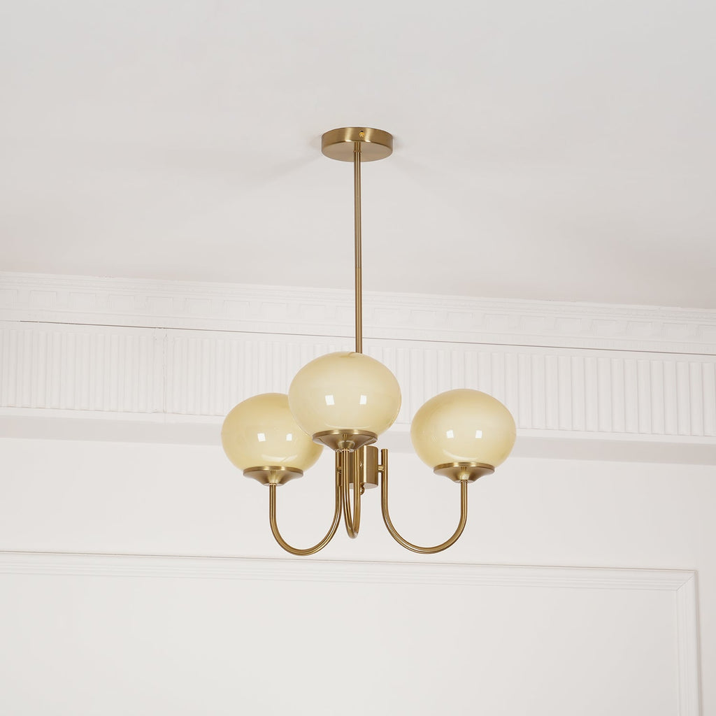 Colored Glass Globe Chandelier in Copper or Chrome — view 112
