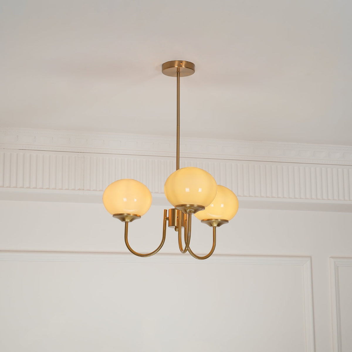 Colored Glass Globe Chandelier in Copper or Chrome — view 113
