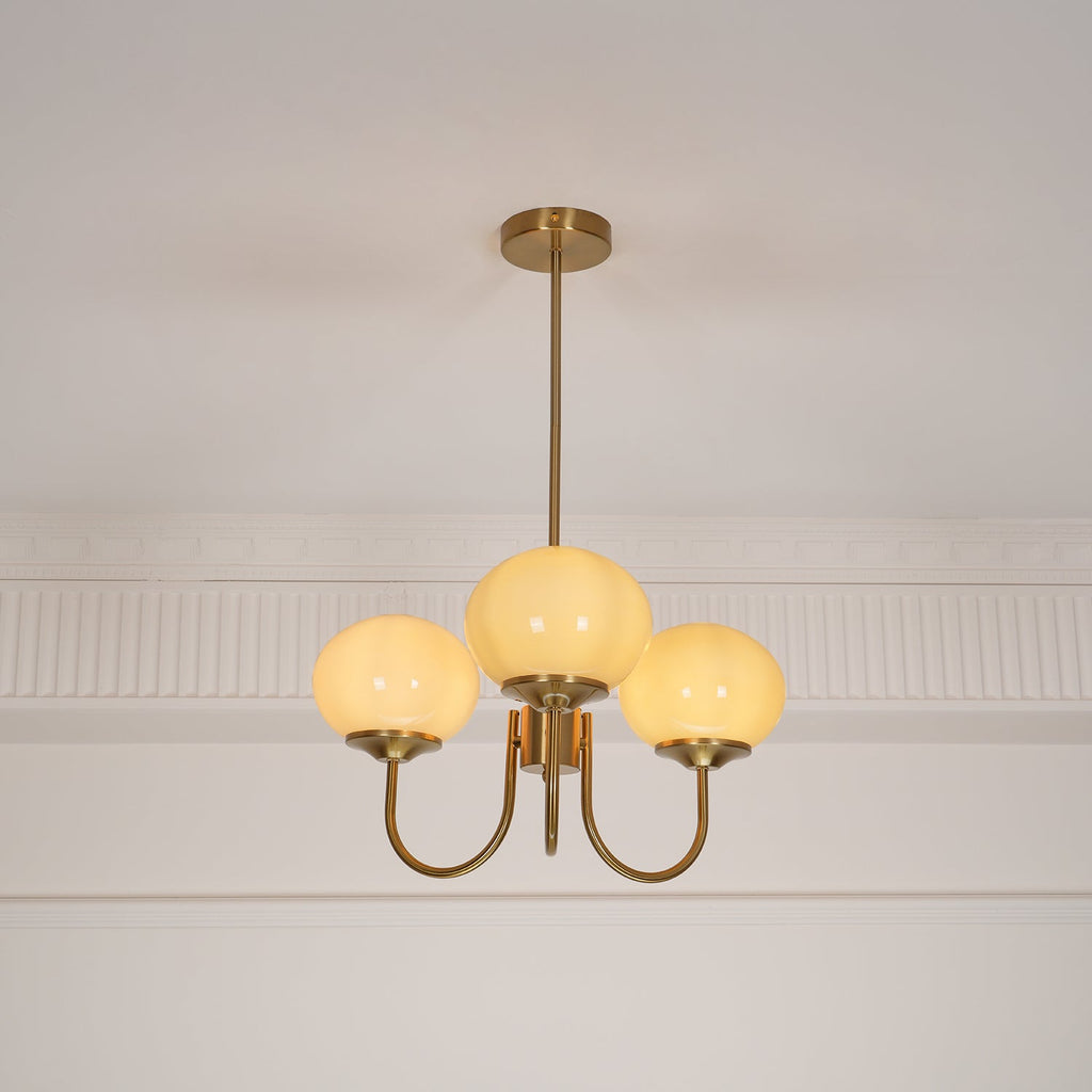 Colored Glass Globe Chandelier in Copper or Chrome — view 114