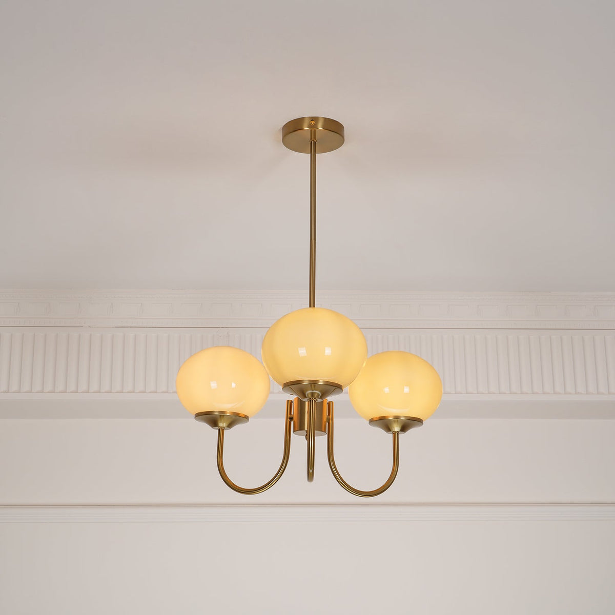 Colored Glass Globe Chandelier in Copper or Chrome — view 114
