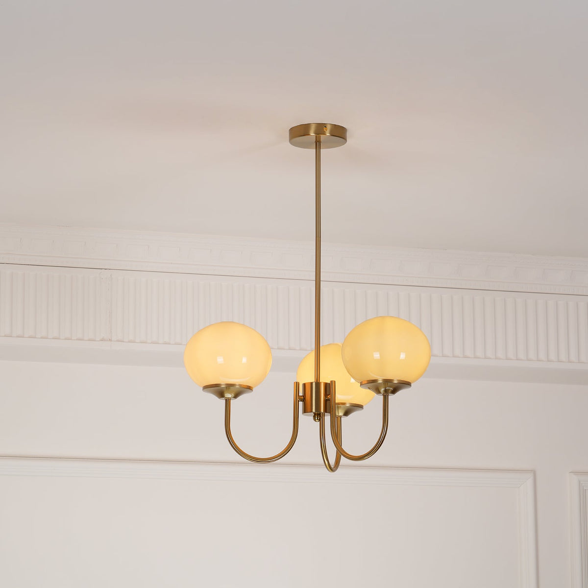 Colored Glass Globe Chandelier in Copper or Chrome — view 116