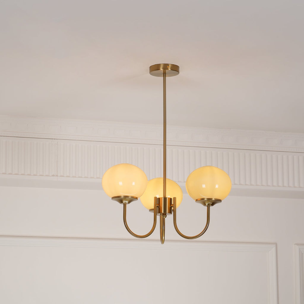 Colored Glass Globe Chandelier in Copper or Chrome — view 117