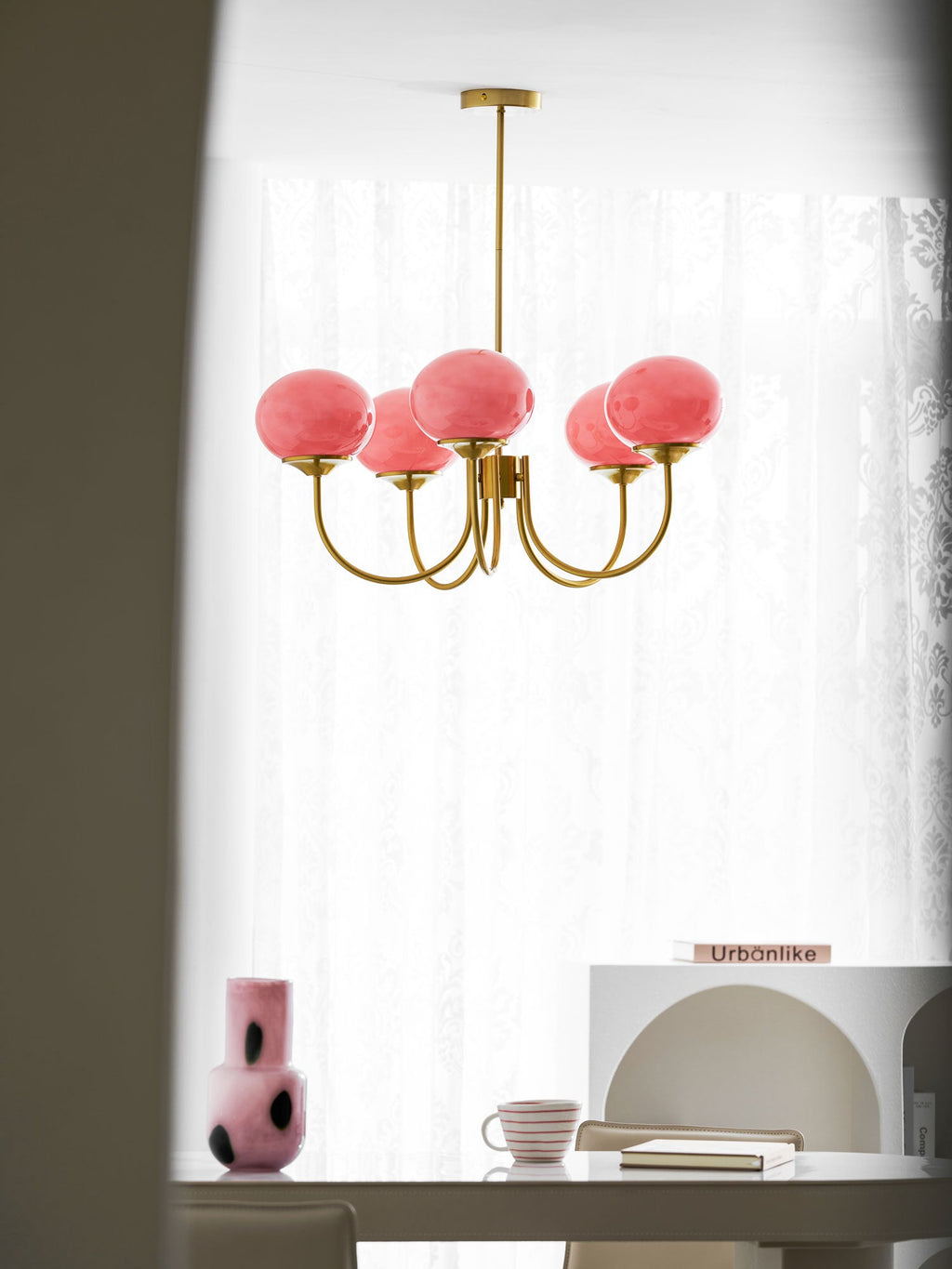 Colored Glass Globe Chandelier in Copper or Chrome — view 121