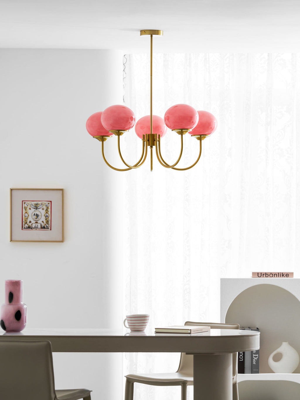 Colored Glass Globe Chandelier in Copper or Chrome — view 122
