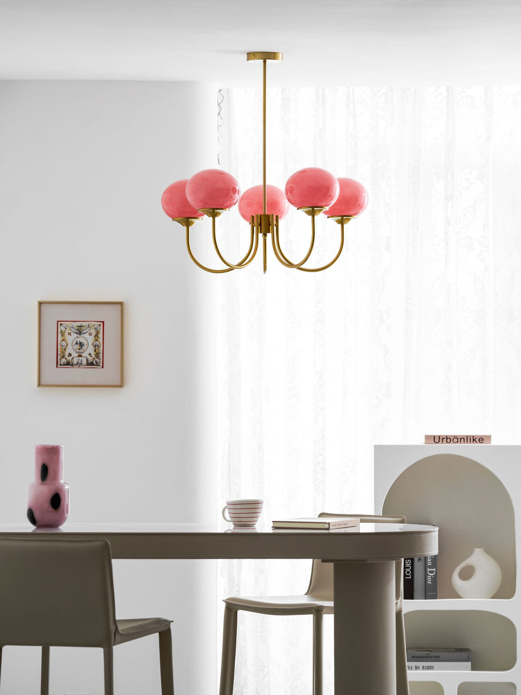 Colored Glass Globe Chandelier in Copper or Chrome — view 123