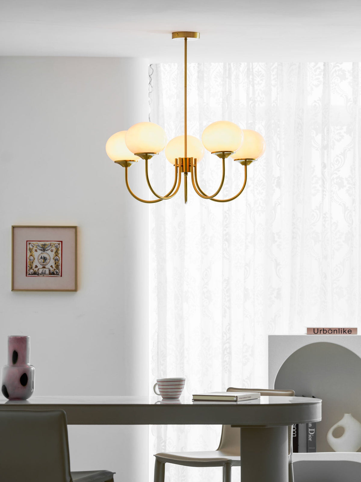 Colored Glass Globe Chandelier in Copper or Chrome — view 124