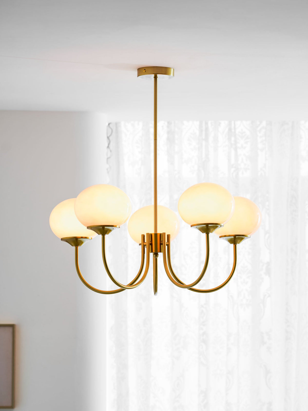 Colored Glass Globe Chandelier in Copper or Chrome — view 125