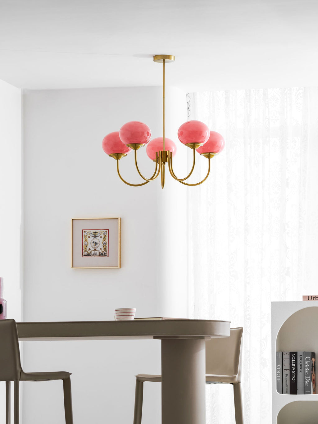 Colored Glass Globe Chandelier in Copper or Chrome — view 127