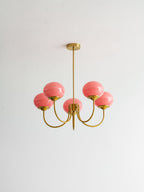 Colored Glass Globe Chandelier in Copper or Chrome — view 128
