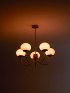 Colored Glass Globe Chandelier in Copper or Chrome — view 133