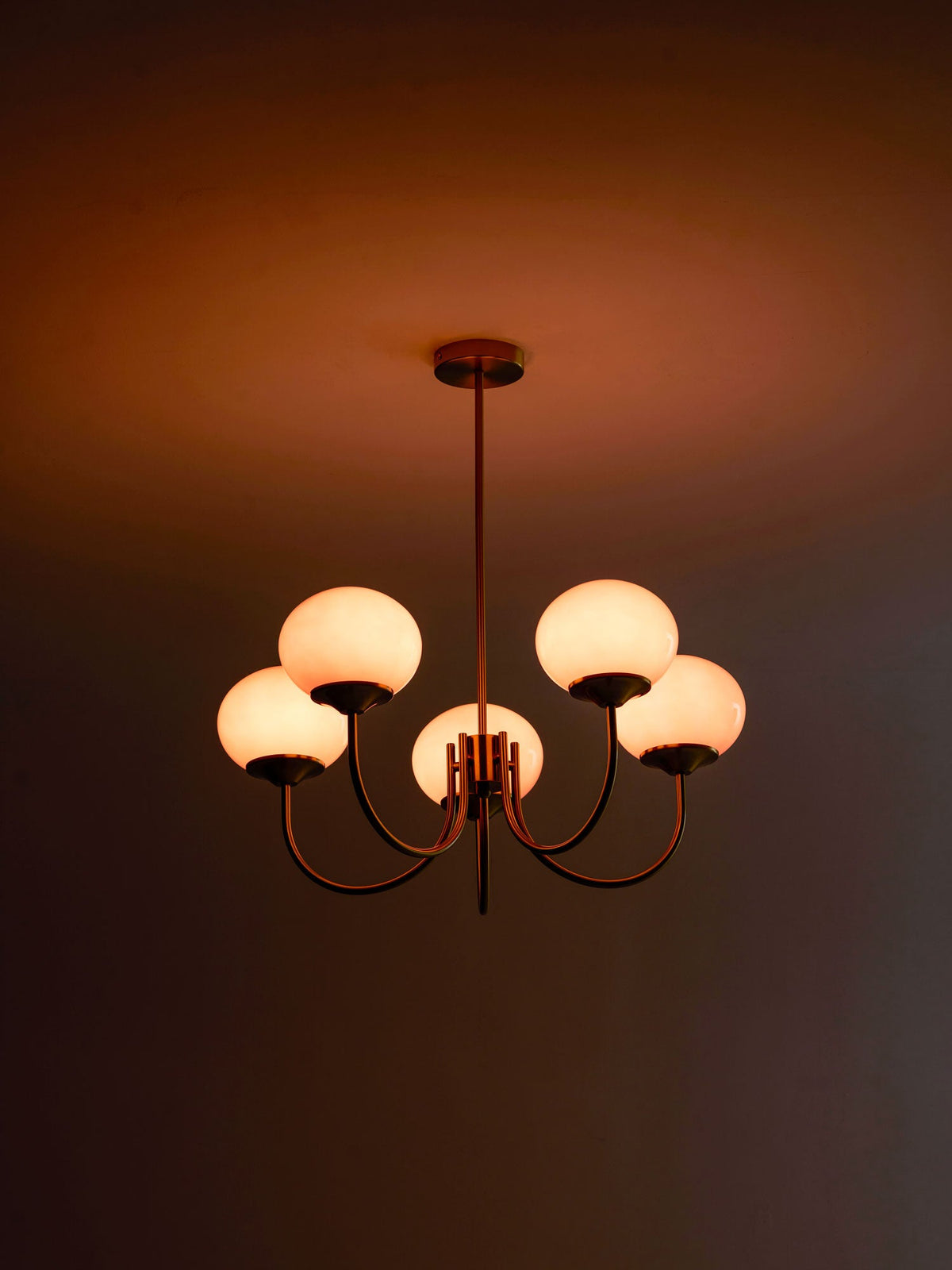 Colored Glass Globe Chandelier in Copper or Chrome — view 133