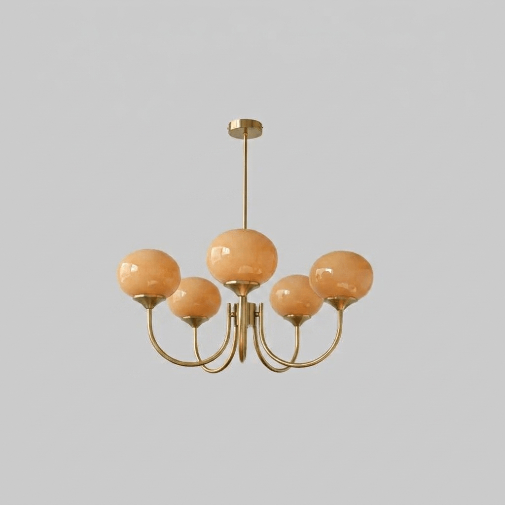 Colored Glass Globe Chandelier in Copper or Chrome — view 138