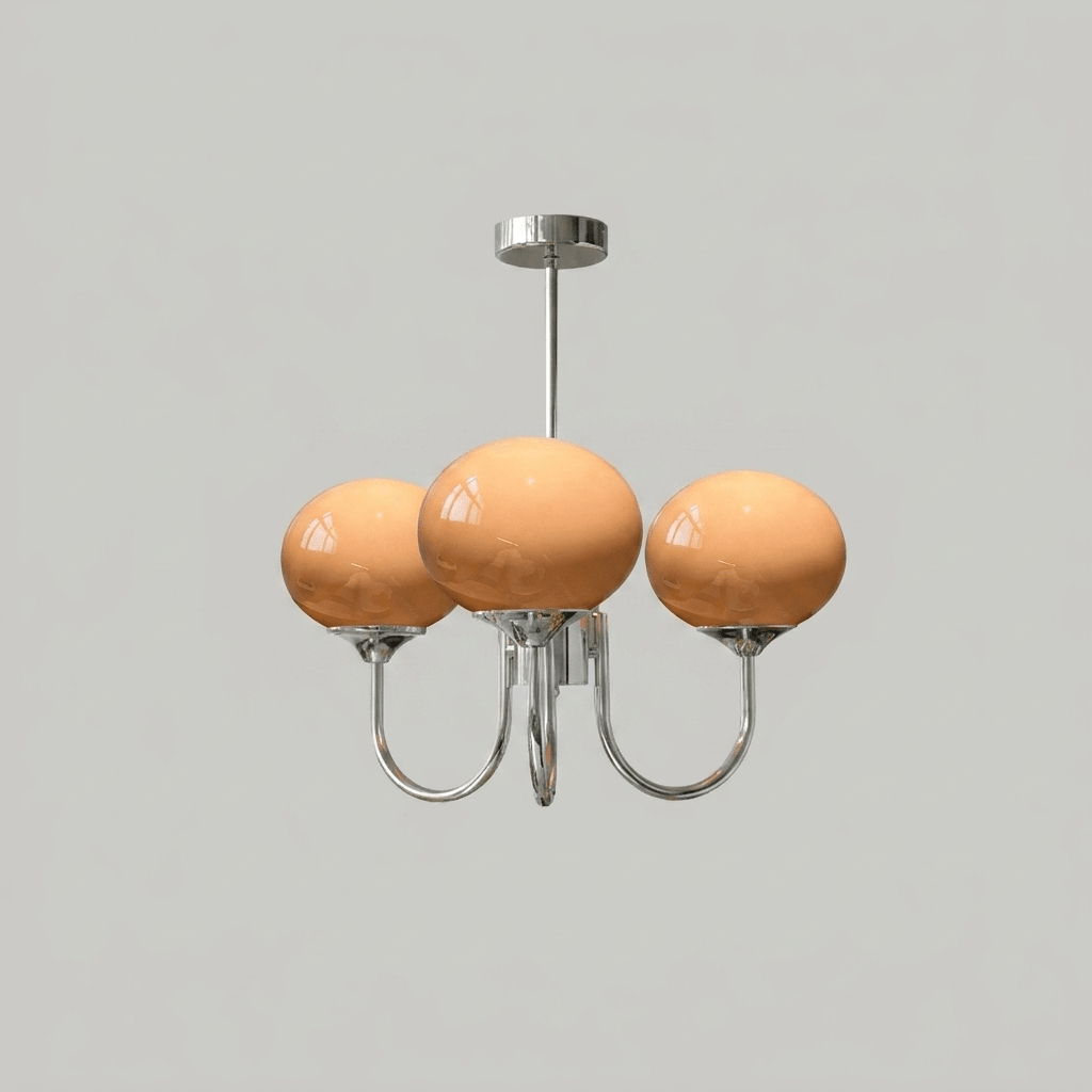 Colored Glass Globe Chandelier in Copper or Chrome — view 139
