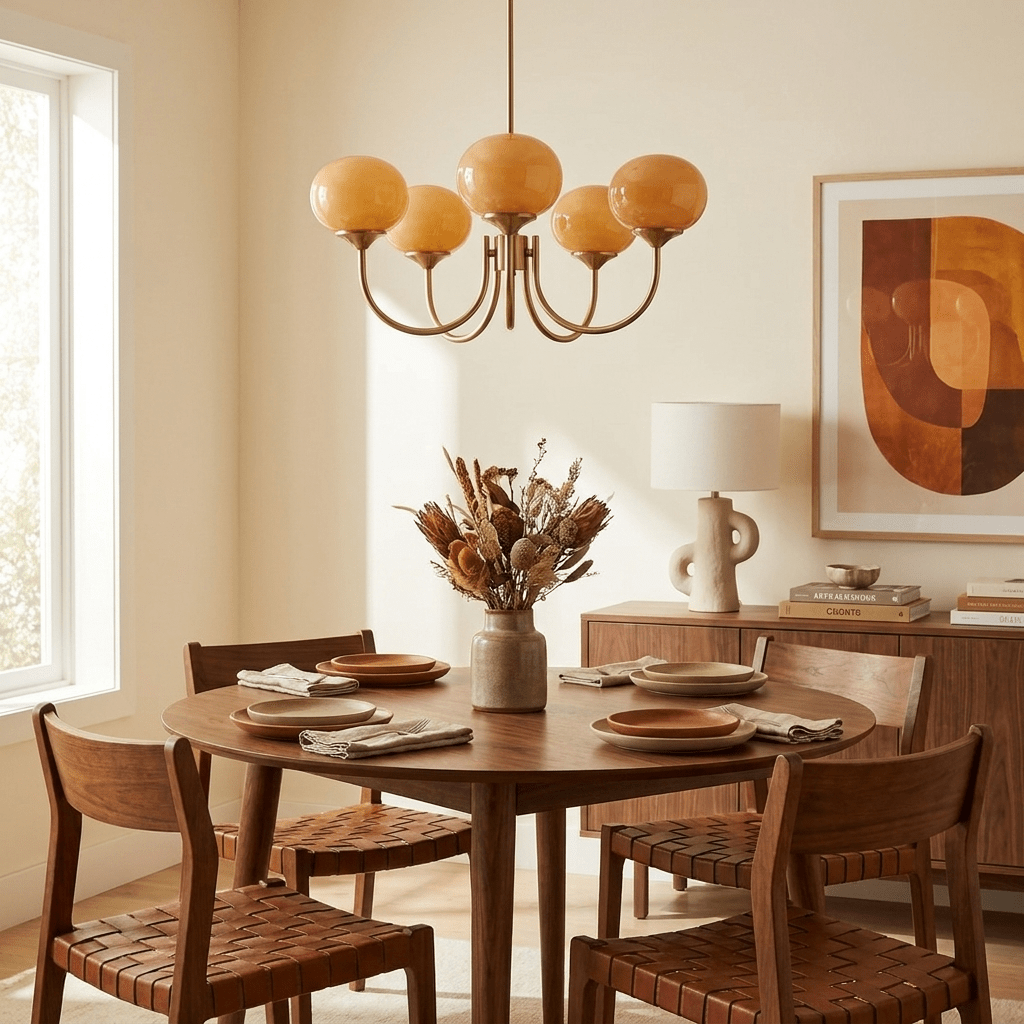 Colored Glass Globe Chandelier in Copper or Chrome — view 142
