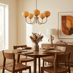 Colored Glass Globe Chandelier in Copper or Chrome — view 142