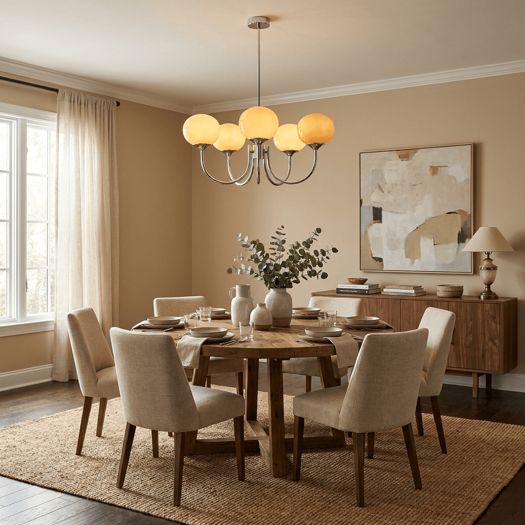 Colored Glass Globe Chandelier in Copper or Chrome — view 143
