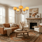 Colored Glass Globe Chandelier in Copper or Chrome — view 144