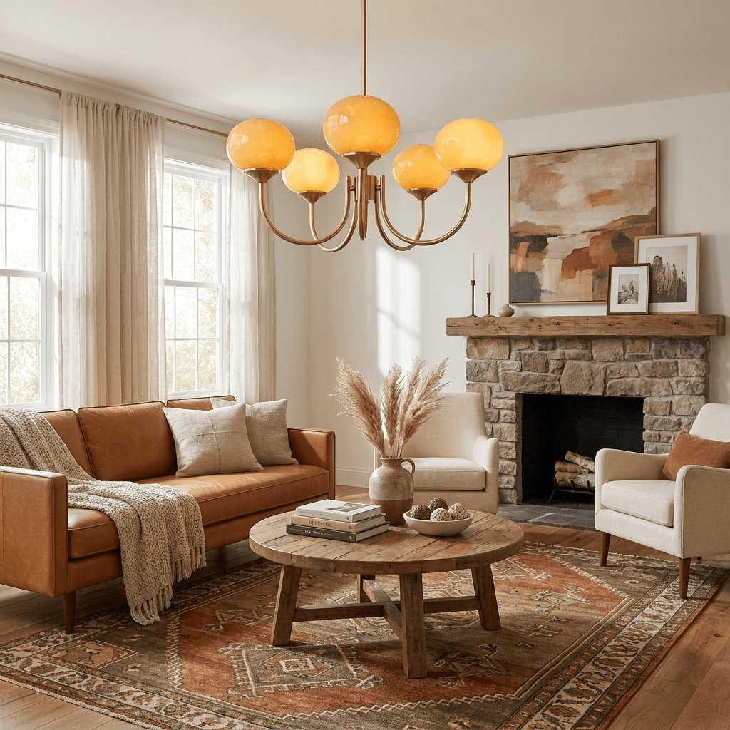 Colored Glass Globe Chandelier in Copper or Chrome — view 144
