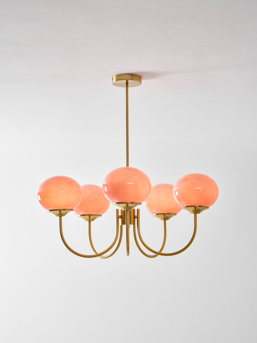 Colored Glass Globe Chandelier in Copper or Chrome — view 147