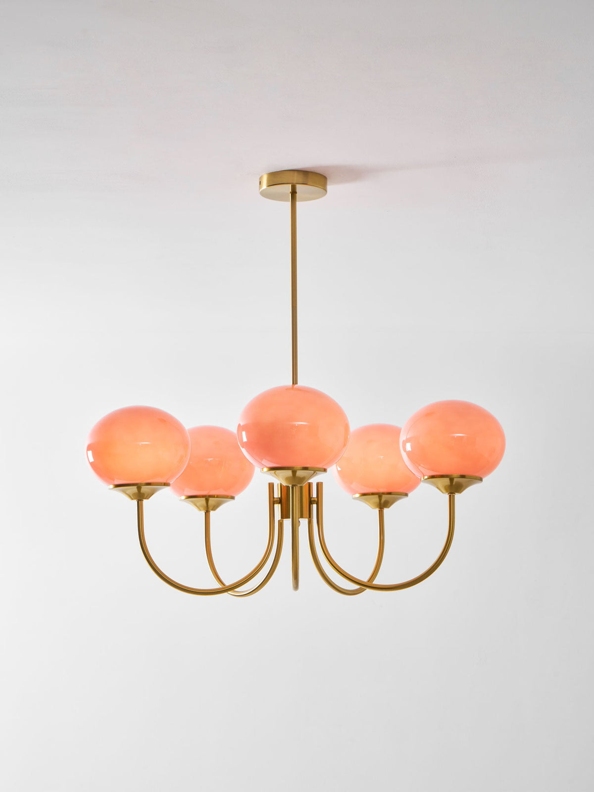 Colored Glass Globe Chandelier in Copper or Chrome — view 147