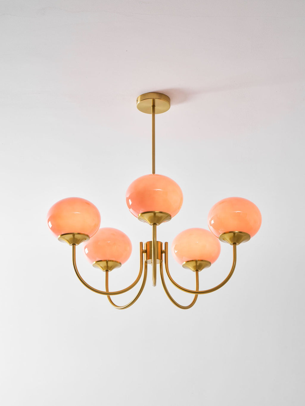 Colored Glass Globe Chandelier in Copper or Chrome — view 148