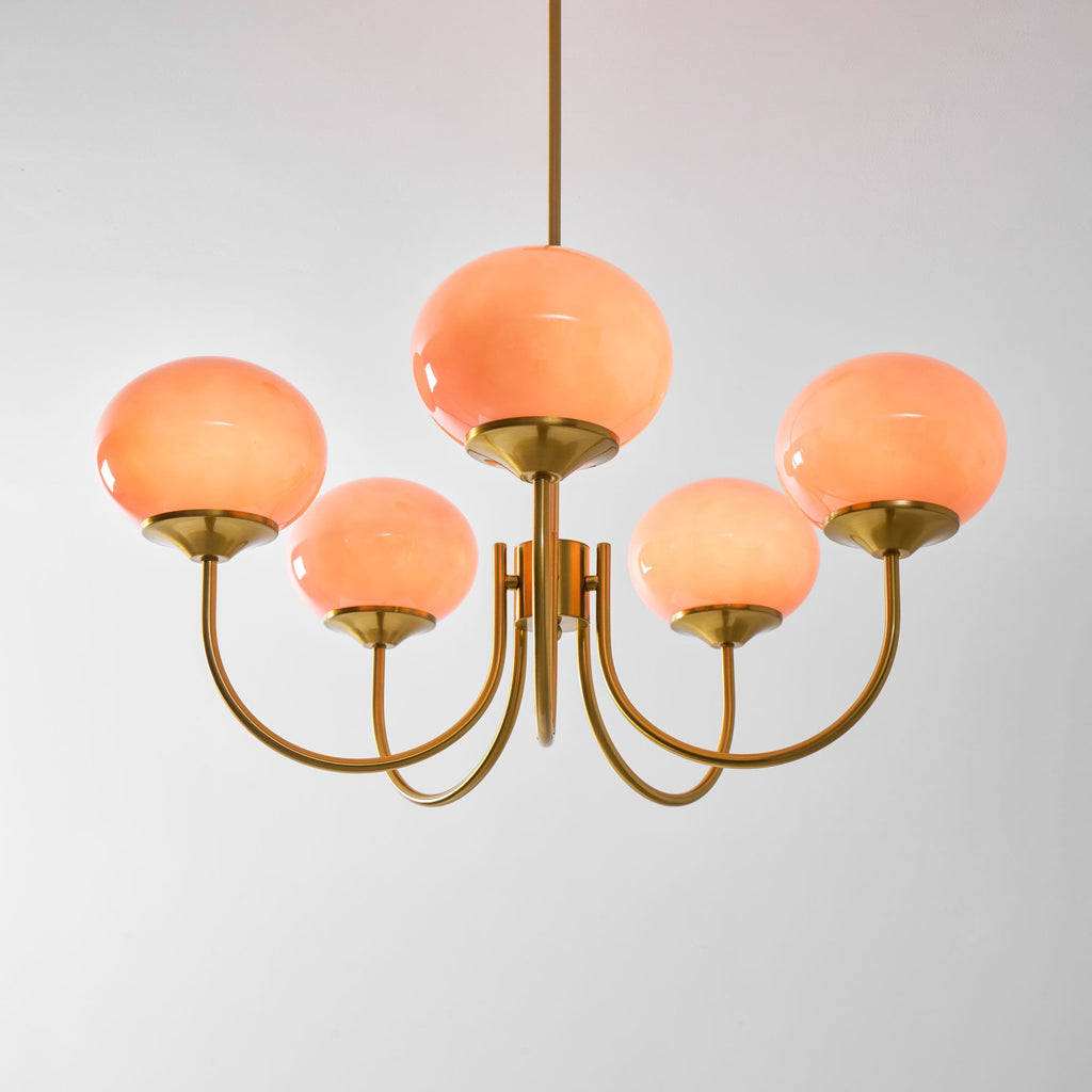 Colored Glass Globe Chandelier in Copper or Chrome — view 149