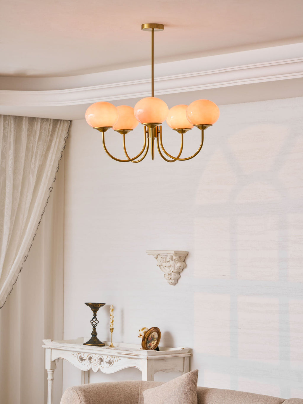 Colored Glass Globe Chandelier in Copper or Chrome — view 158