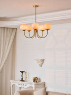 Colored Glass Globe Chandelier in Copper or Chrome — view 158