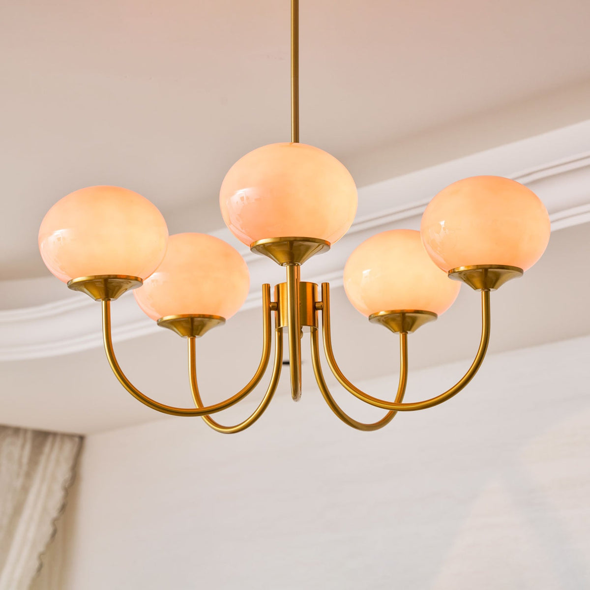 Colored Glass Globe Chandelier in Copper or Chrome — view 159