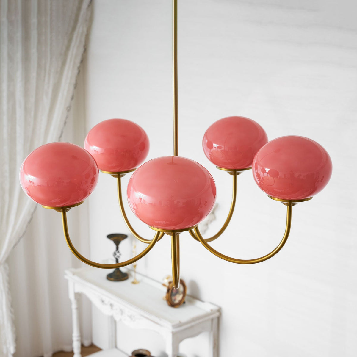 Colored Glass Globe Chandelier in Copper or Chrome — view 161