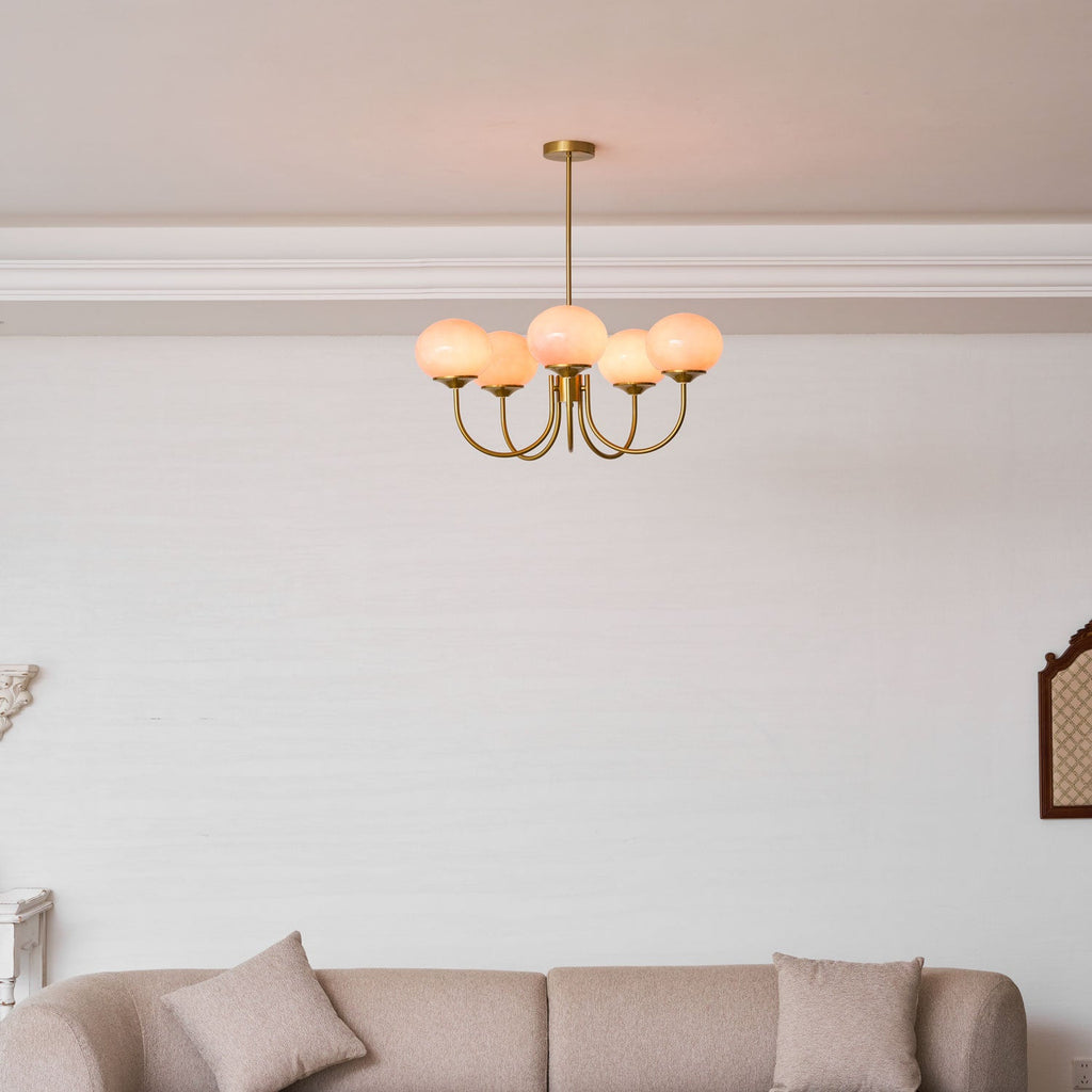 Colored Glass Globe Chandelier in Copper or Chrome — view 163