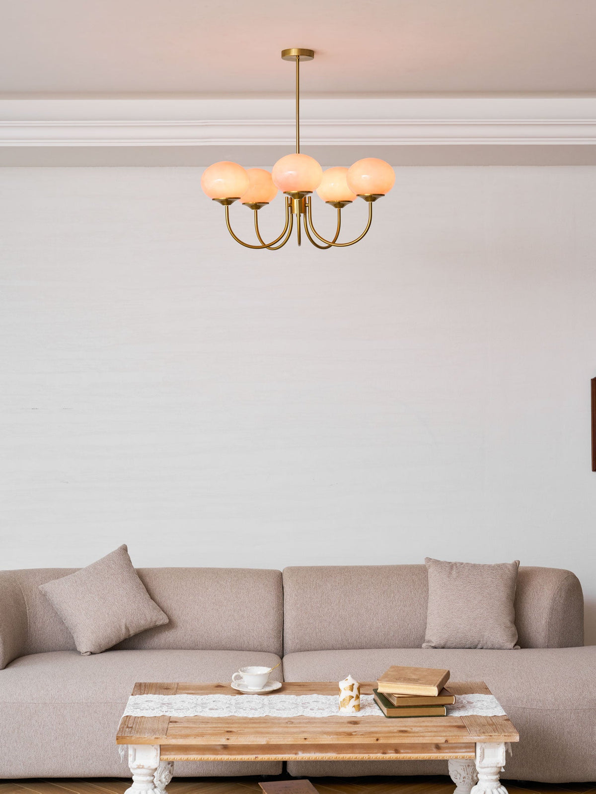 Colored Glass Globe Chandelier in Copper or Chrome — view 164