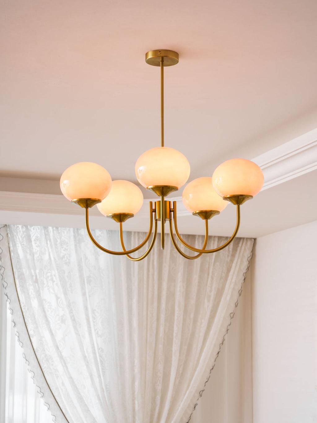 Colored Glass Globe Chandelier in Copper or Chrome — view 165