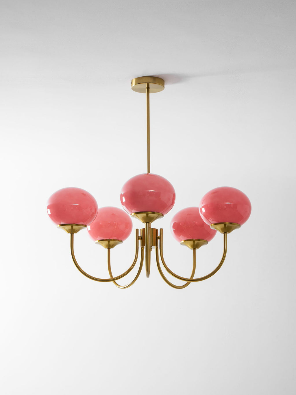 Colored Glass Globe Chandelier in Copper or Chrome — view 166
