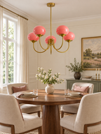 Colored Glass Globe Chandelier in Copper or Chrome — view 167