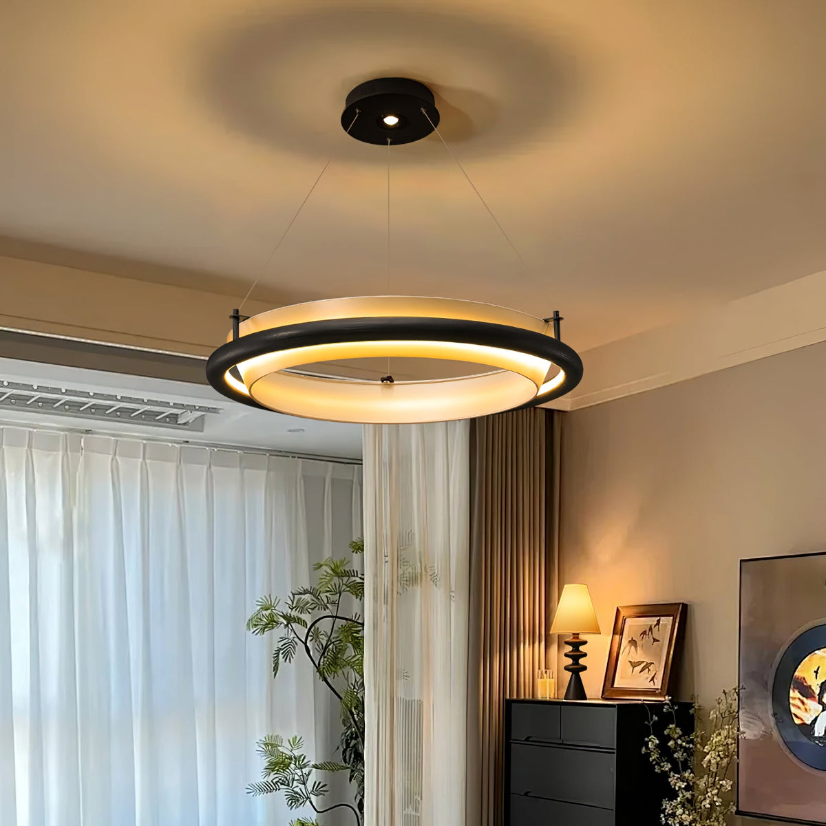 Archelo Wood and Fabric LED Pendant Light - product view 3