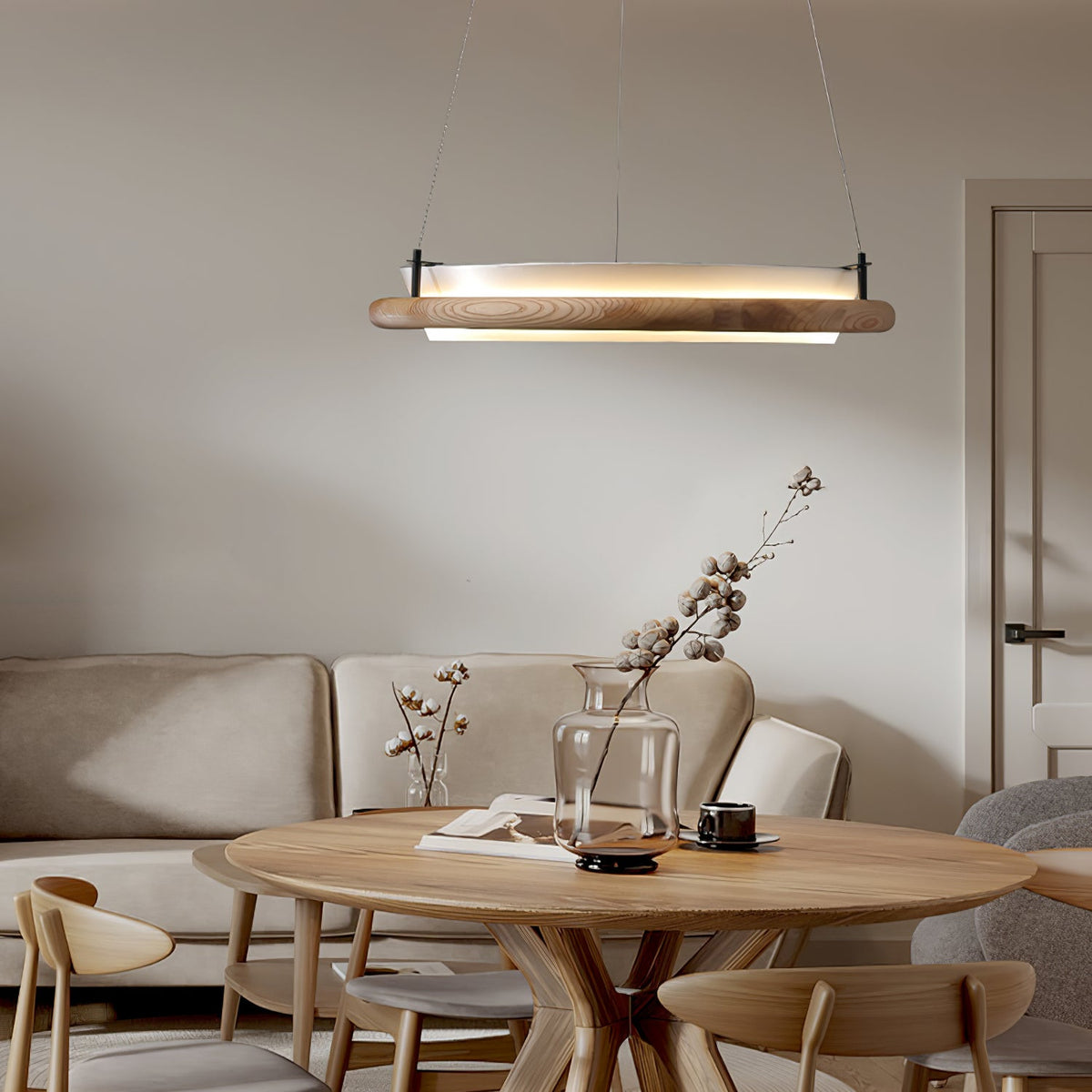 Archelo Wood and Fabric LED Pendant Light - product view 4