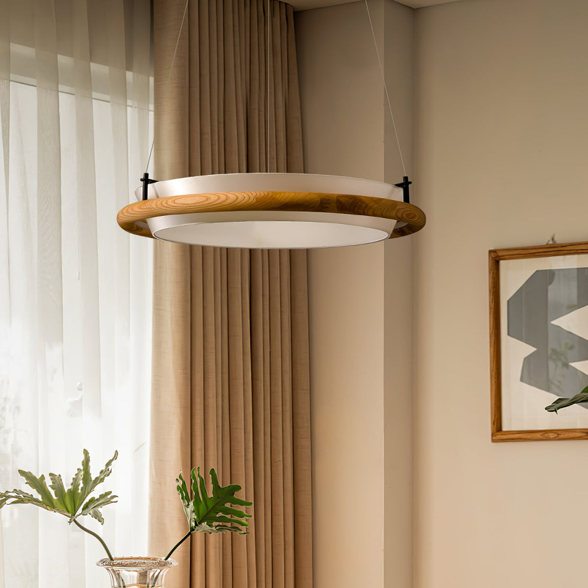 Archelo Wood and Fabric LED Pendant Light - product view 6