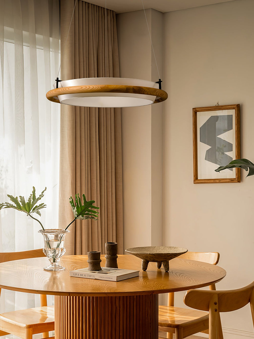 Archelo Wood and Fabric LED Pendant Light - product view 9