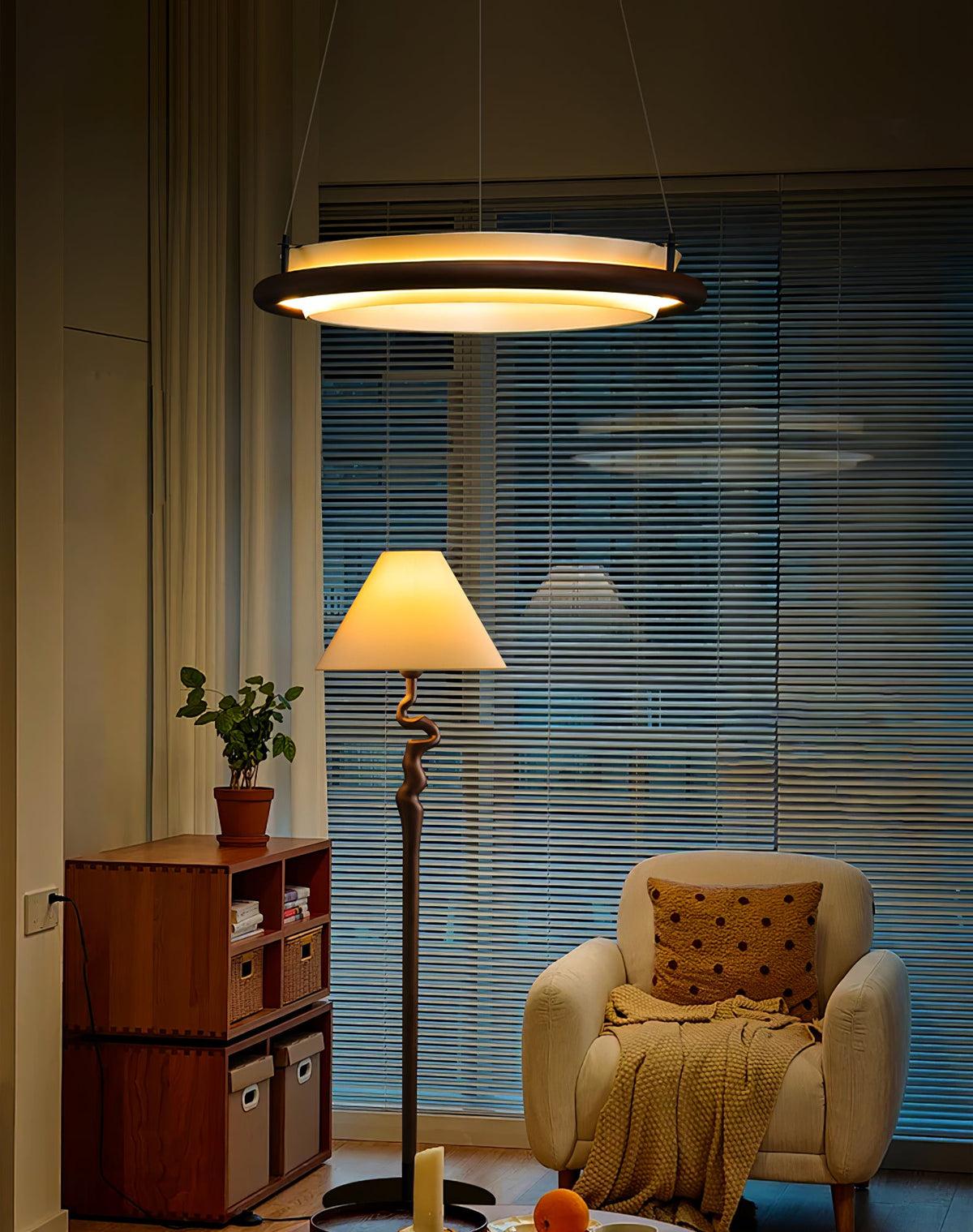 Archelo Wood and Fabric LED Pendant Light - product view 10