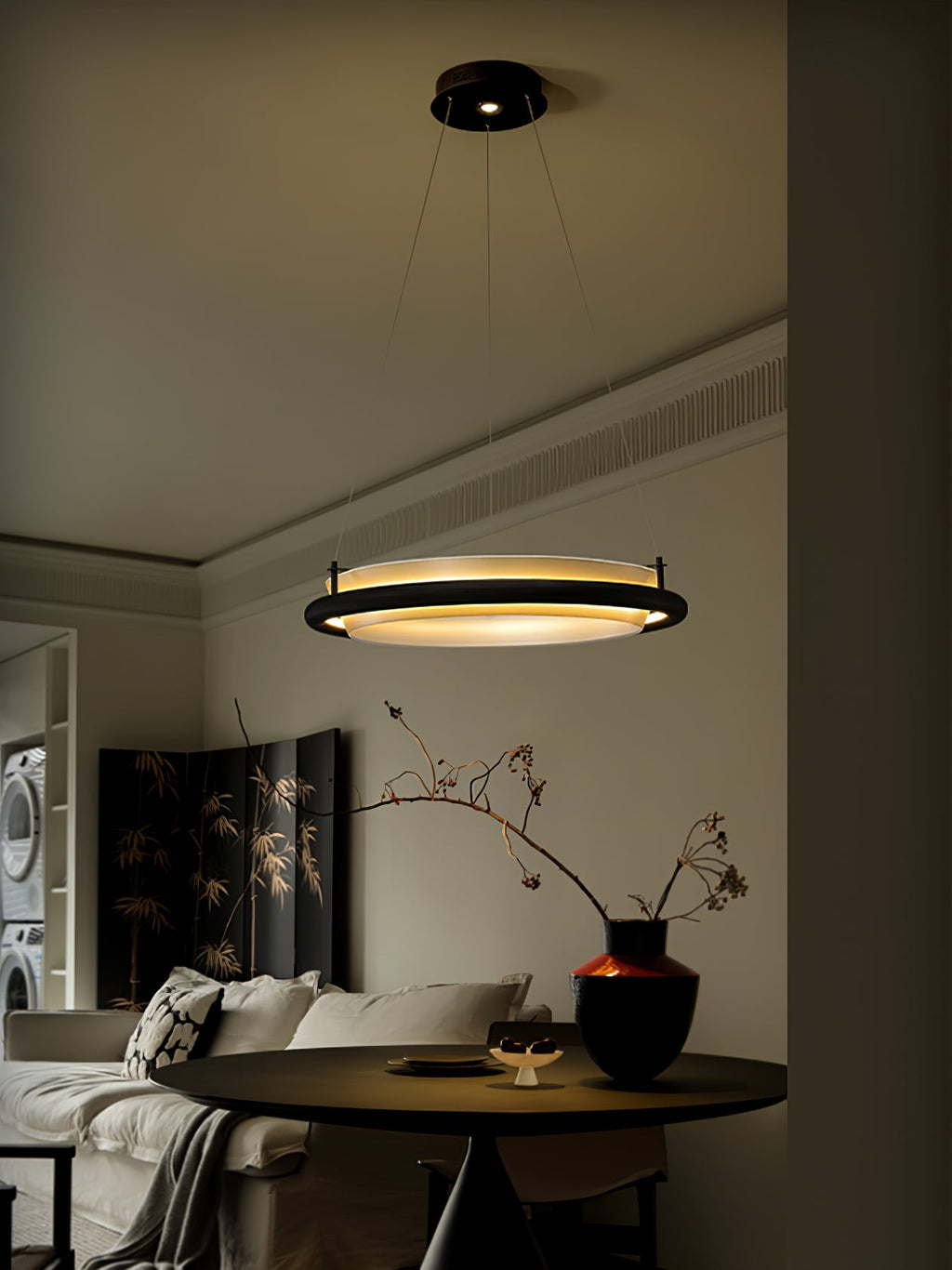 Archelo Wood and Fabric LED Pendant Light - product view 14