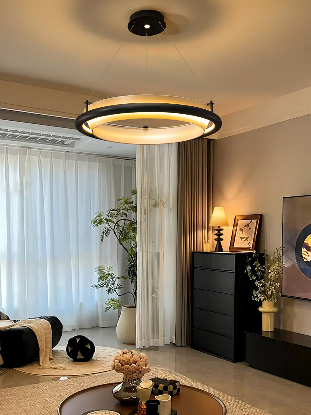 Archelo Wood and Fabric LED Pendant Light - product view 17