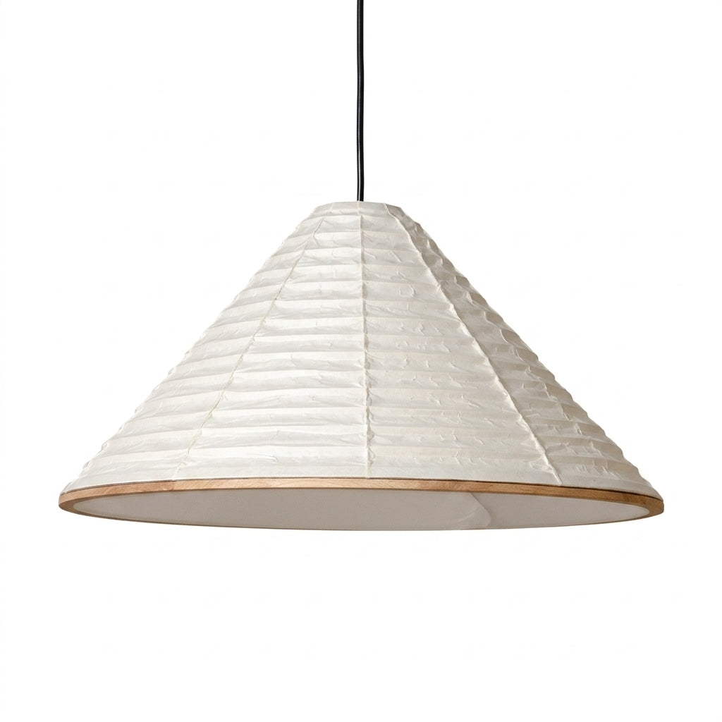 Aven Pleated Paper Pendant Light — Wood Color & White