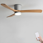 Nordic Solid Wood Ceiling Fan with LED Light