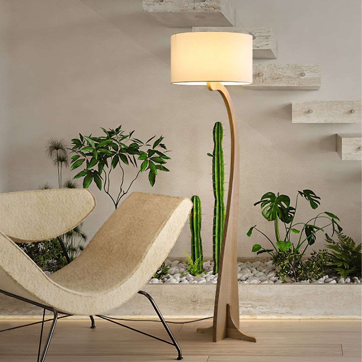 Bow Curve Wood and Fabric Floor Lamp - product view 2