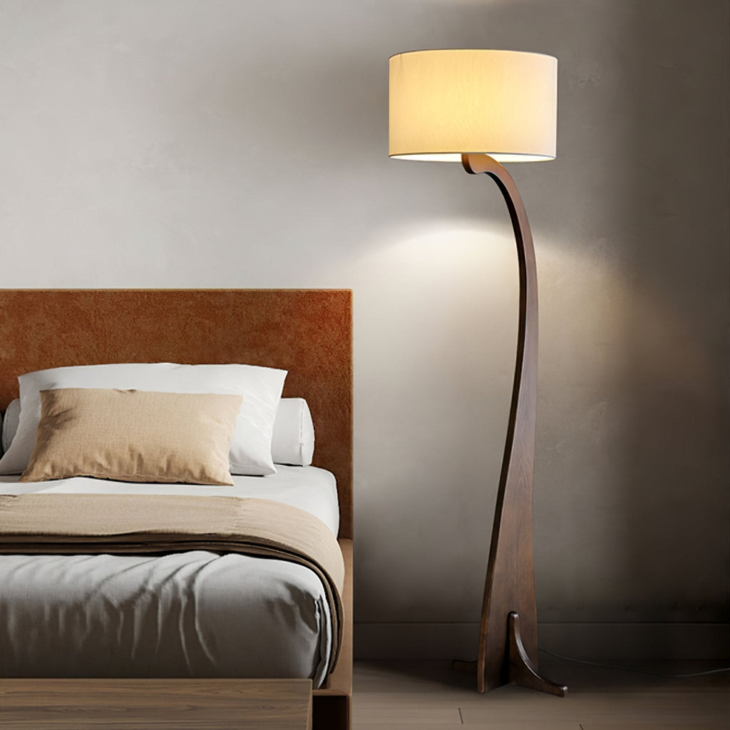 Bow Curve Wood and Fabric Floor Lamp - product view 3