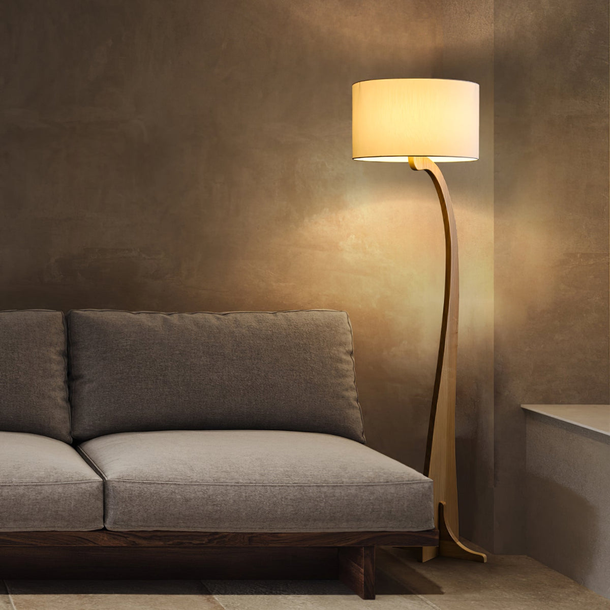 Bow Curve Wood and Fabric Floor Lamp - product view 4